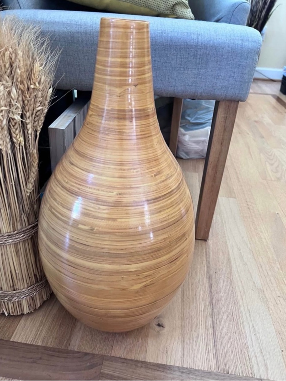 19" "Garden Ridge" Bamboo Handcrafted Tan & Brown Wood-Tone Floor Vase GUC ❤️